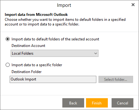 Import from Outlook select folder